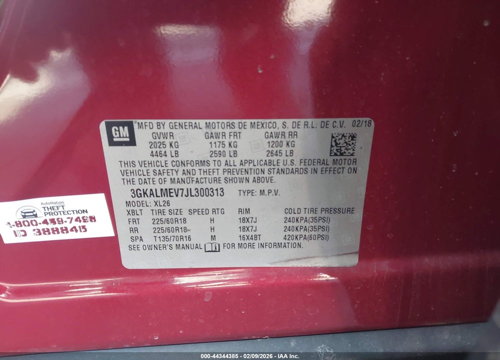 2018 GMC TERRAIN SLE VIN: 3GKALMEV7JL300313