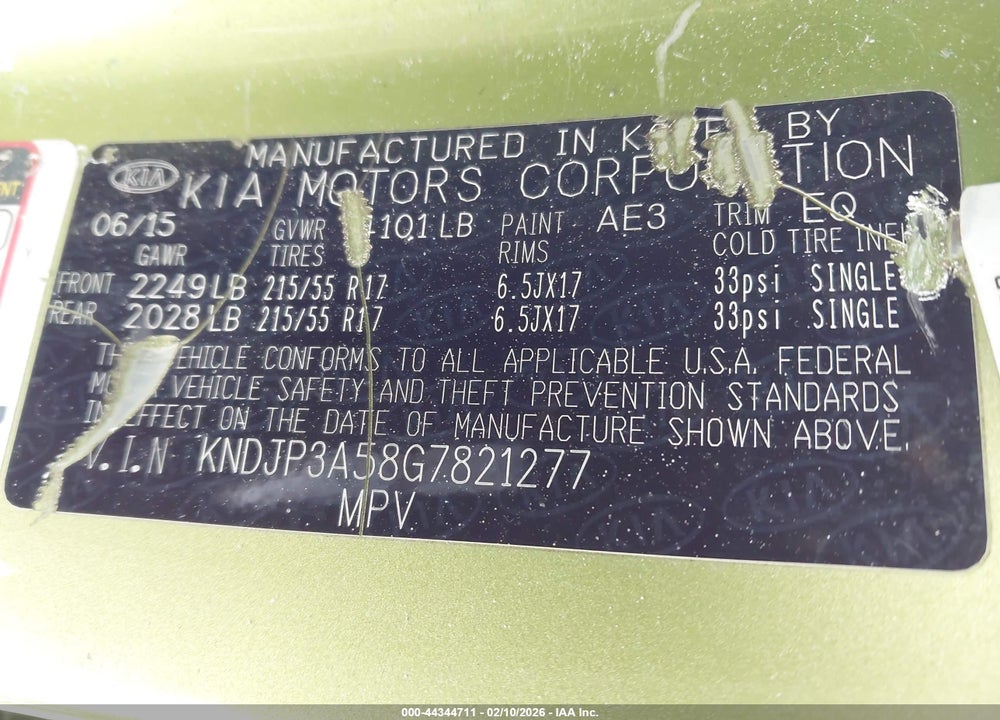 2016 KIA SOUL + VIN: KNDJP3A58G7821277
