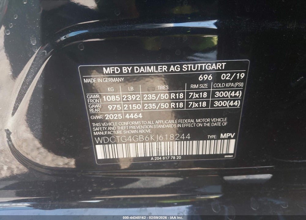2019 MERCEDES-BENZ GLA 250 4MATIC VIN: WDCTG4GB6KJ618244