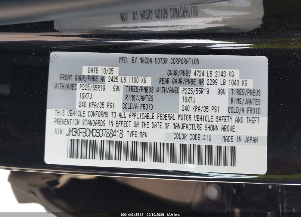 2025 MAZDA CX-5 2.5 S CARBON EDITION VIN: JM3KFBCM0S0788418
