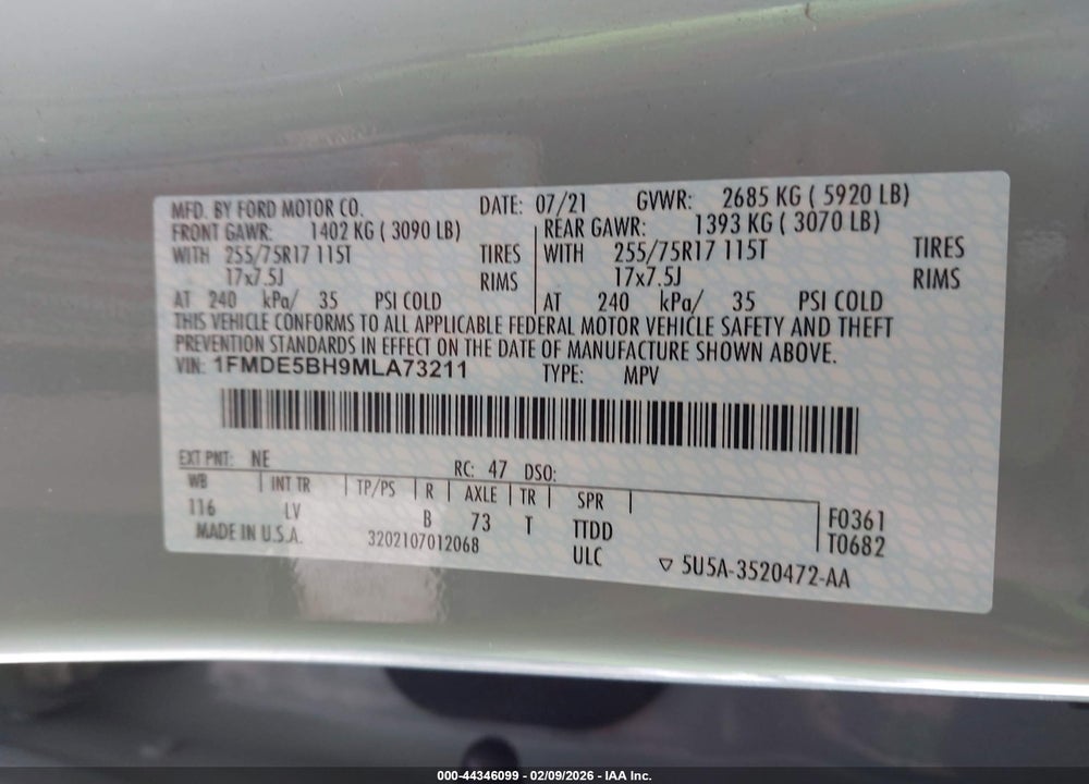2021 FORD BRONCO BIG BEND VIN: 1FMDE5BH9MLA73211