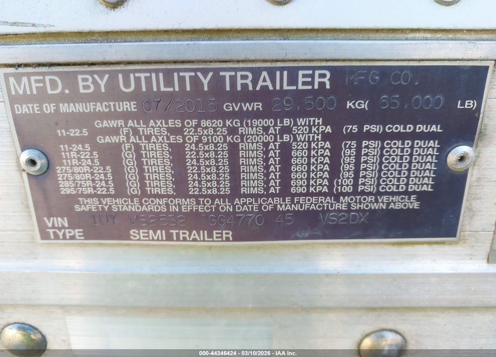 2016 UTILITY TRAILER MFG VIN: 1UYVS2532GG477045