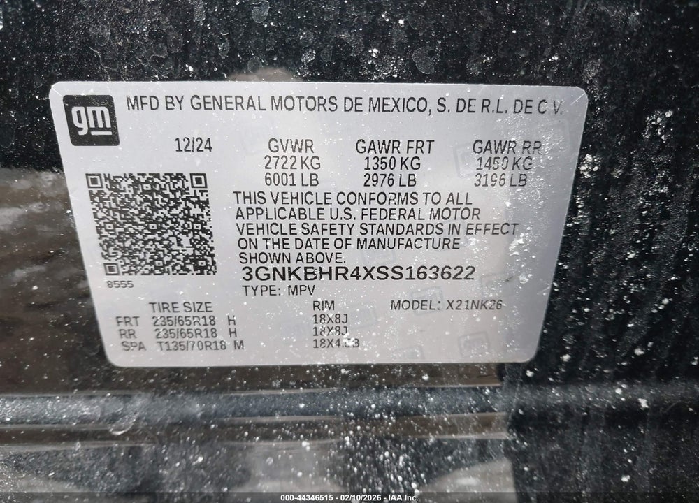 2025 CHEVROLET BLAZER AWD 2LT VIN: 3GNKBHR4XSS163622