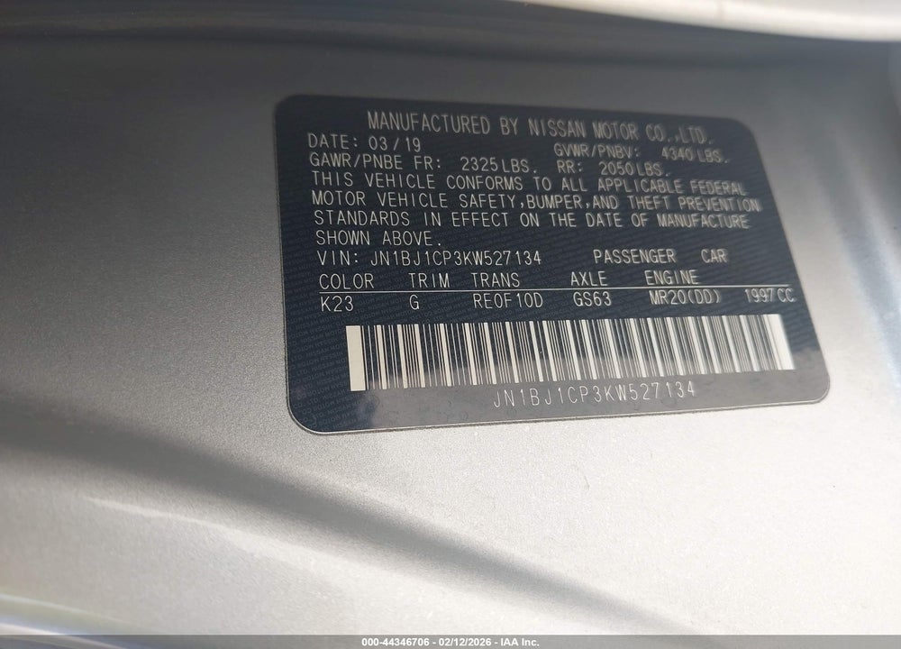 2019 NISSAN ROGUE SPORT S VIN: JN1BJ1CP3KW527134