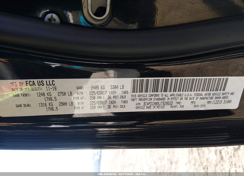 2018 DODGE JOURNEY SE VIN: 3C4PDCAB9JT529522