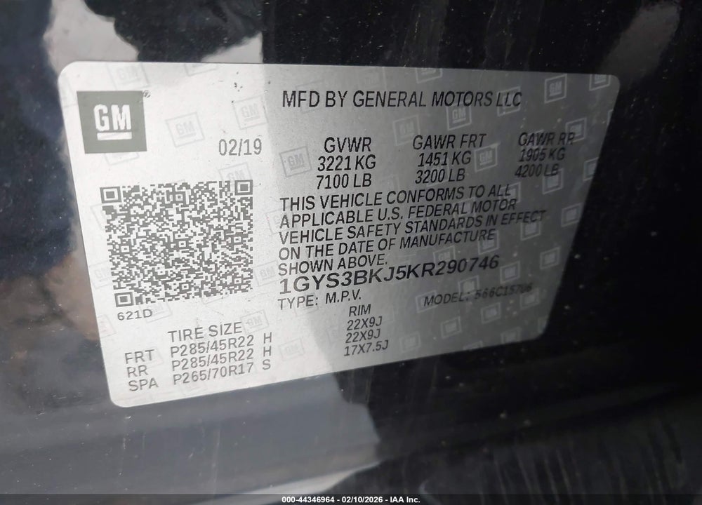 2019 CADILLAC ESCALADE LUXURY VIN: 1GYS3BKJ5KR290746