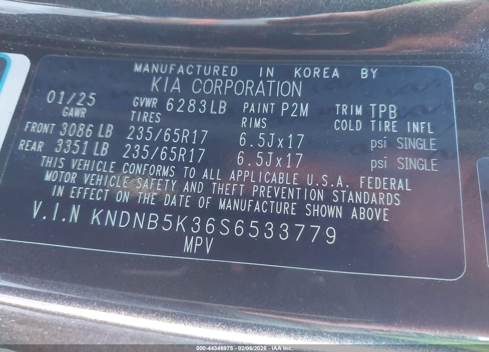 2025 KIA CARNIVAL MPV LXS VIN: KNDNB5K36S6533779
