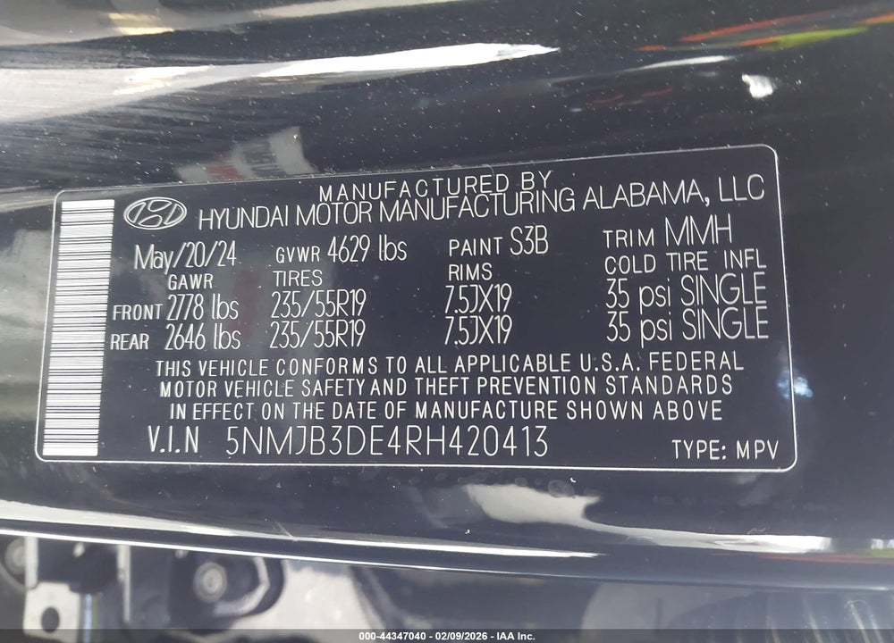 2024 HYUNDAI TUCSON SEL VIN: 5NMJB3DE4RH420413