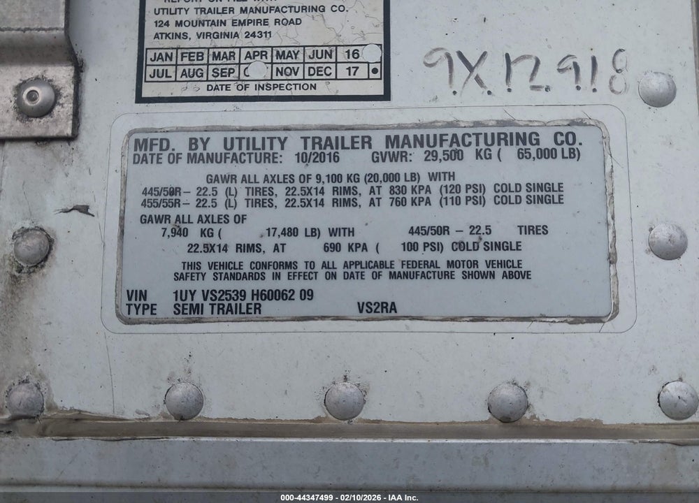 2017 UTILITY TRAILER MFG 53' REEFER SEMI TRAILER VIN: 1UYVS2539H6006209