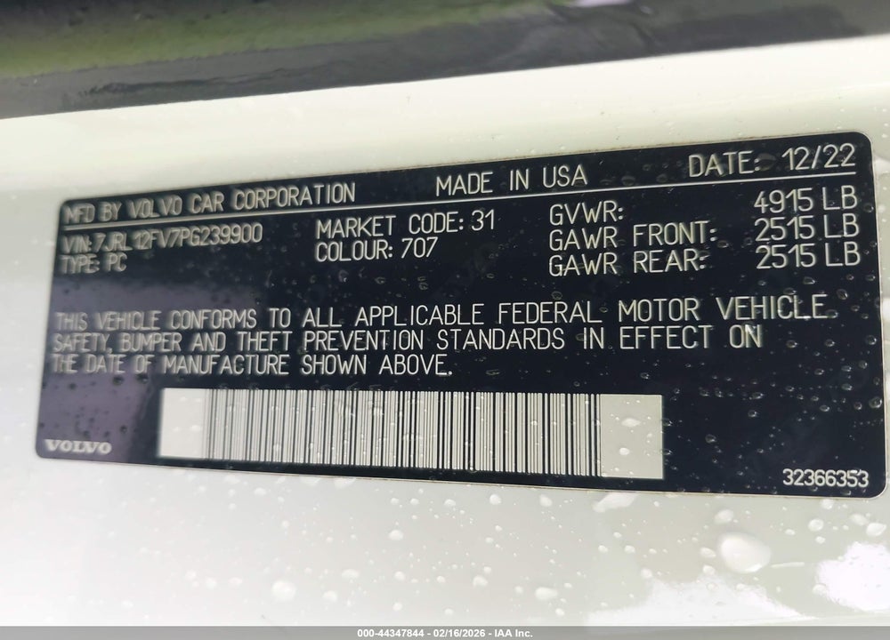 2023 VOLVO S60 B5 CORE DARK THEME VIN: 7JRL12FV7PG239900