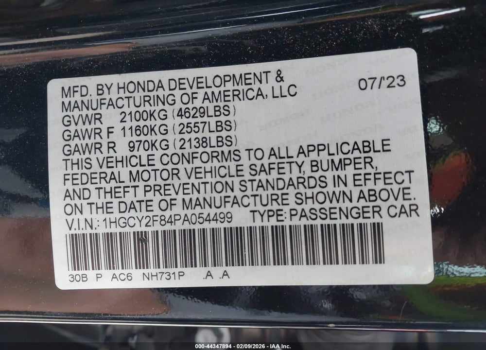 2023 HONDA ACCORD HYBRID TOURING VIN: 1HGCY2F84PA054499