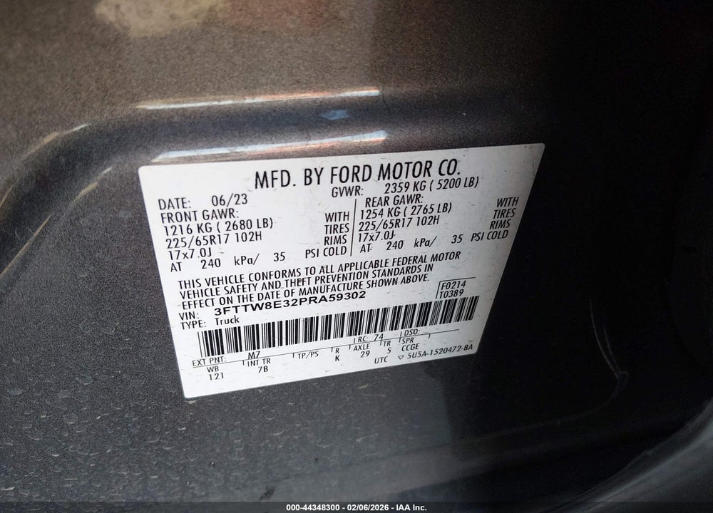 2023 FORD MAVERICK VIN: 3FTTW8E32PRA59302