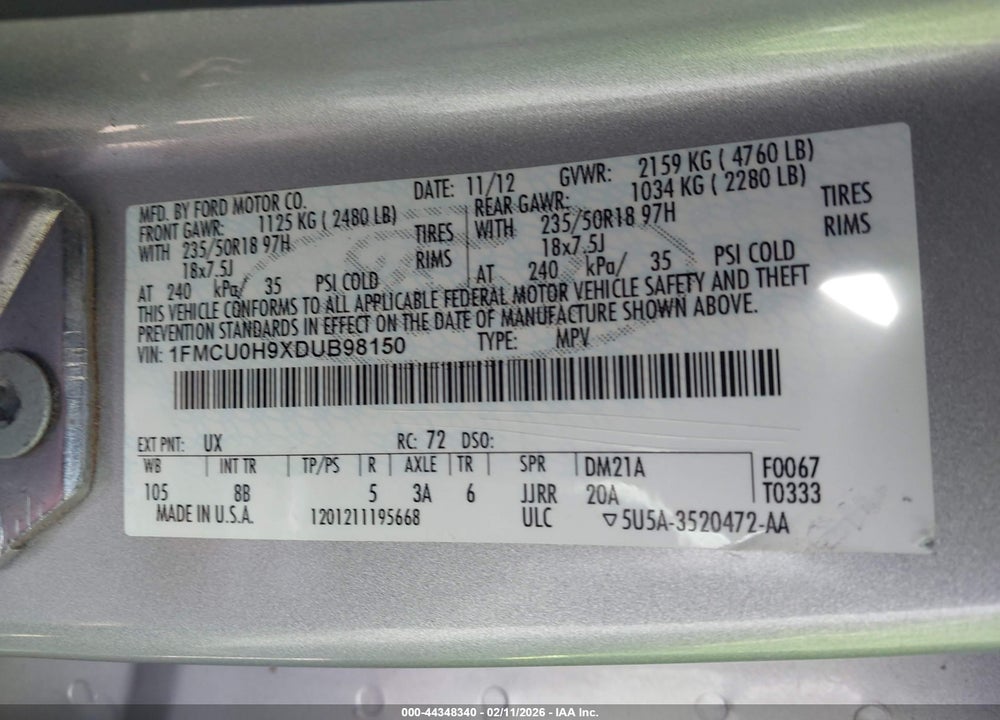 2013 FORD ESCAPE SEL VIN: 1FMCU0H9XDUB98150