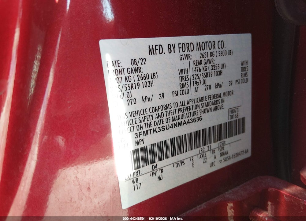 2022 FORD MUSTANG MACH-E PREMIUM VIN: 3FMTK3SU4NMA43636