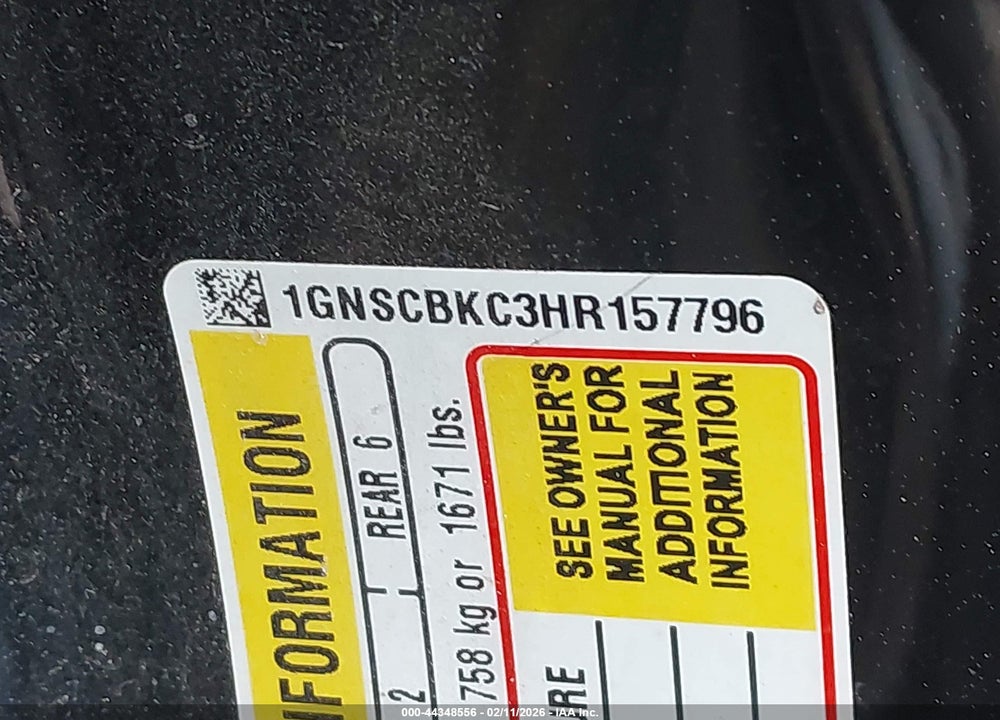 2017 CHEVROLET TAHOE LT VIN: 1GNSCBKC3HR157796