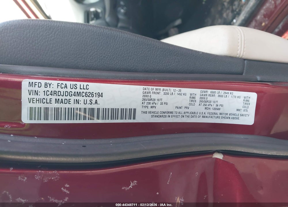2021 DODGE DURANGO GT PLUS AWD VIN: 1C4RDJDG4MC626194