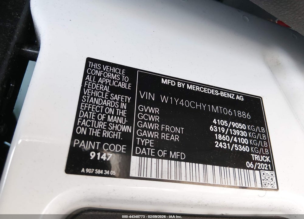 2021 MERCEDES-BENZ SPRINTER 2500 HIGH ROOF I4 VIN: W1Y40CHY1MT061886