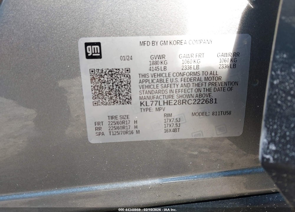 2024 CHEVROLET TRAX FWD LT VIN: KL77LHE28RC222681