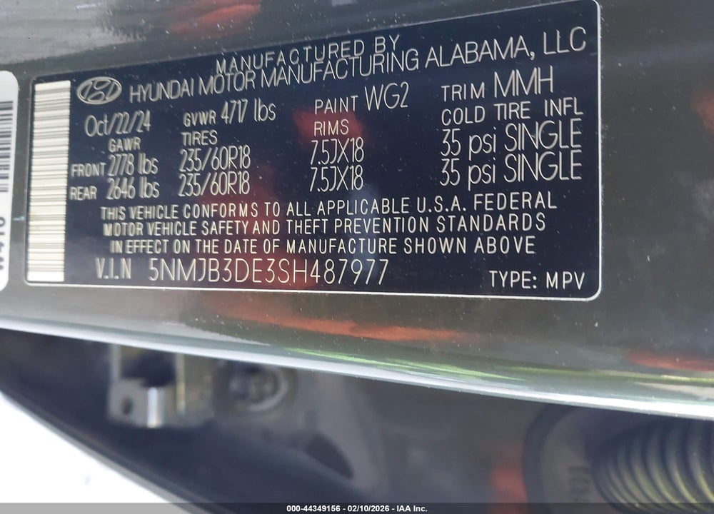 2025 HYUNDAI TUCSON SEL VIN: 5NMJB3DE3SH487977
