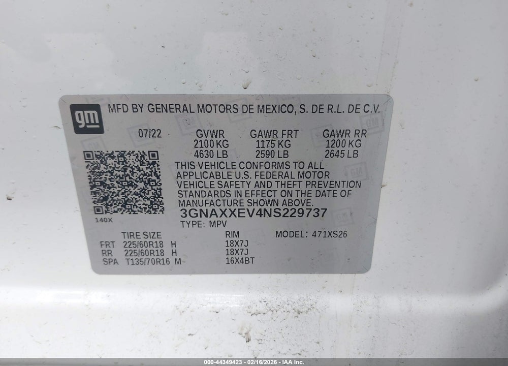 2022 CHEVROLET EQUINOX AWD PREMIER VIN: 3GNAXXEV4NS229737