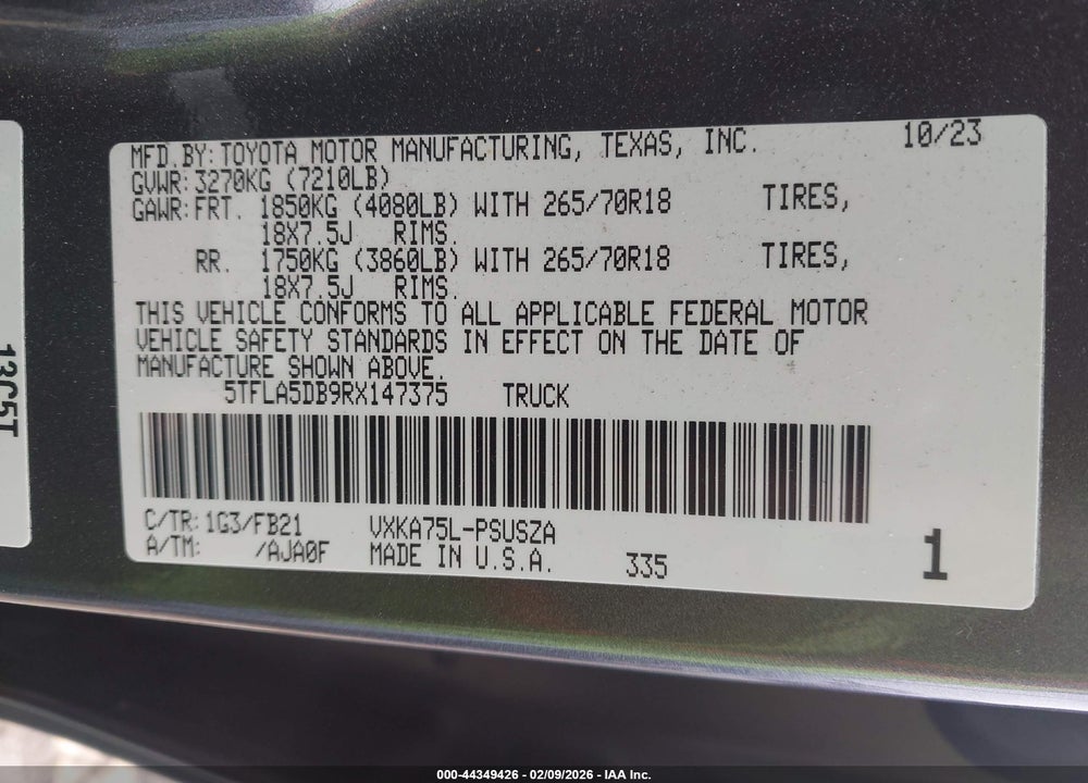 2024 TOYOTA TUNDRA SR5 VIN: 5TFLA5DB9RX147375