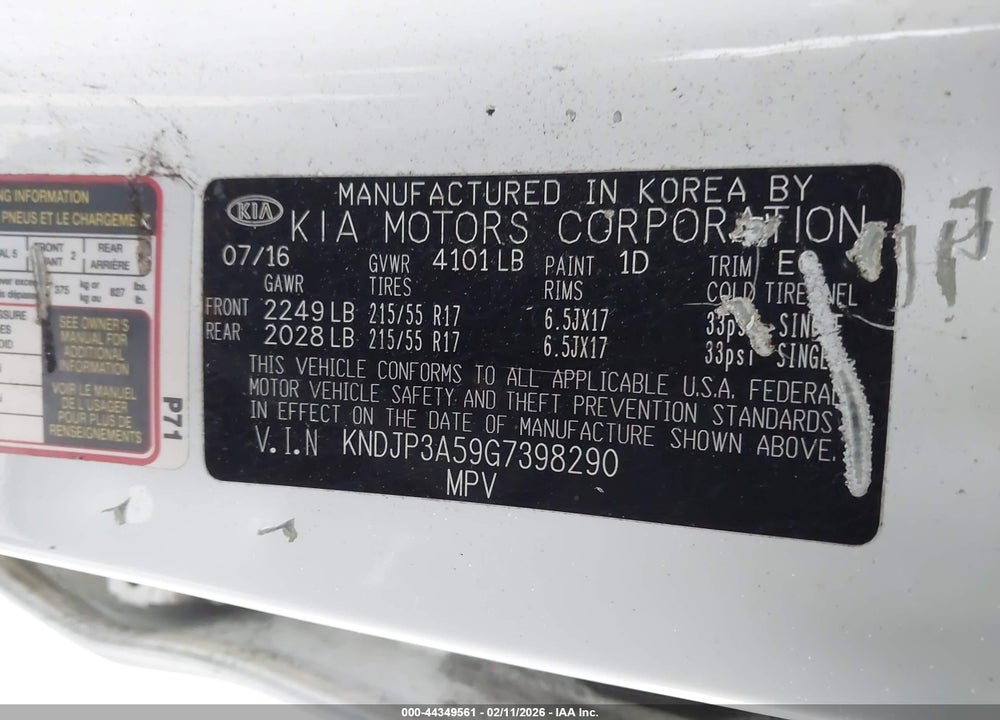 2016 KIA SOUL + VIN: KNDJP3A59G7398290