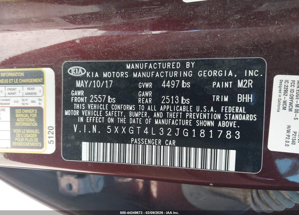 2018 KIA OPTIMA LX VIN: 5XXGT4L32JG181783