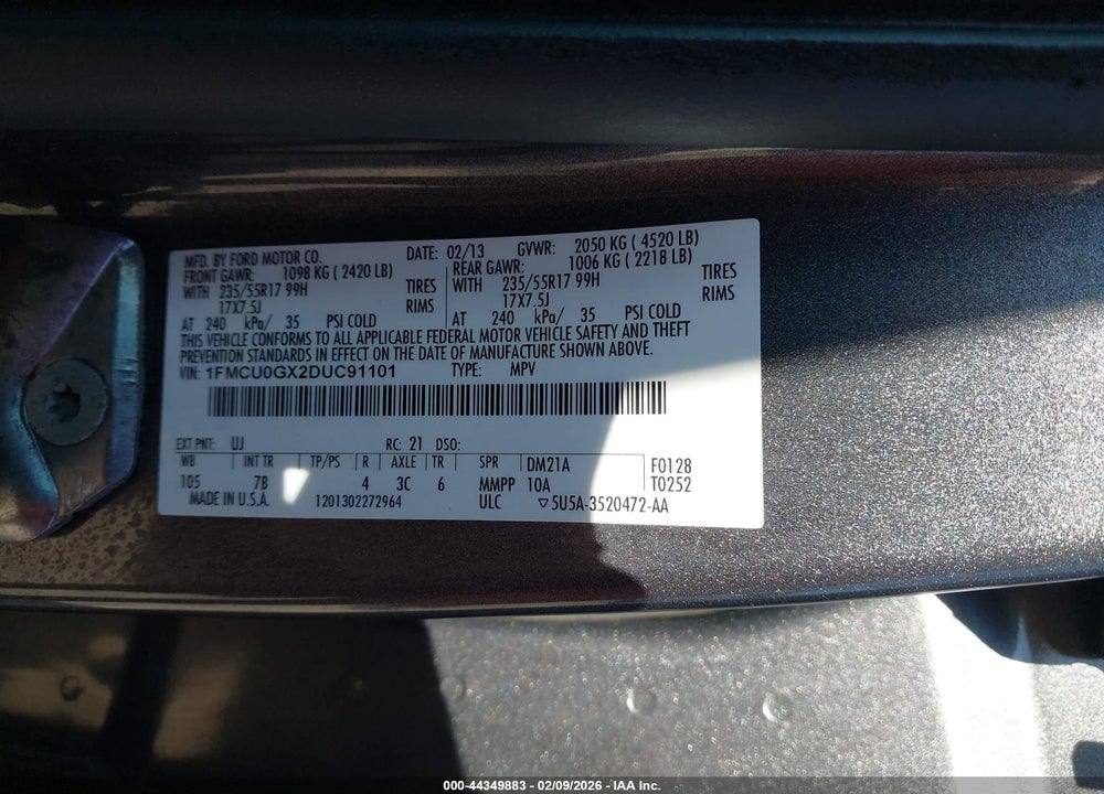 2013 FORD ESCAPE SE VIN: 1FMCU0GX2DUC91101