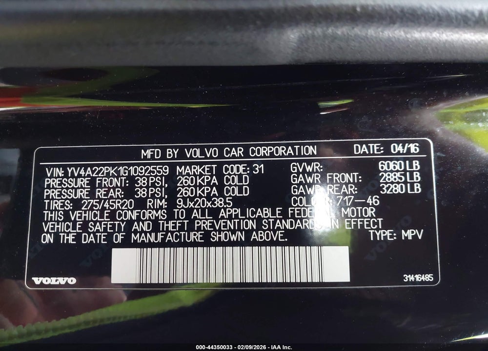 2016 VOLVO XC90 T6 MOMENTUM VIN: YV4A22PK1G1092559