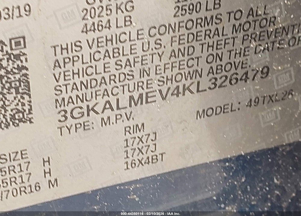 2019 GMC TERRAIN SLE VIN: 3GKALMEV4KL326479