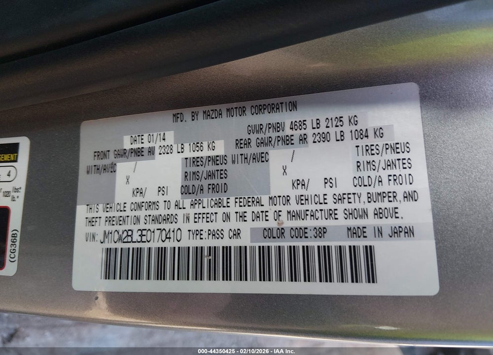 2014 MAZDA 5 SPORT VIN: JM1CW2BL3E0170410
