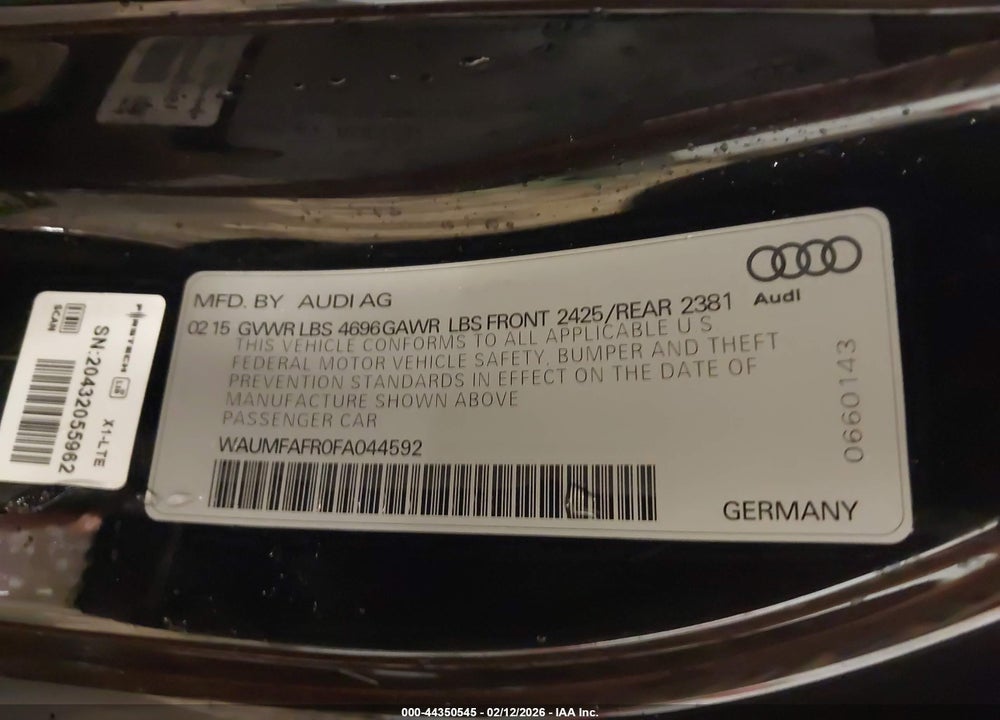 2015 AUDI A5 2.0T PREMIUM VIN: WAUMFAFR0FA044592