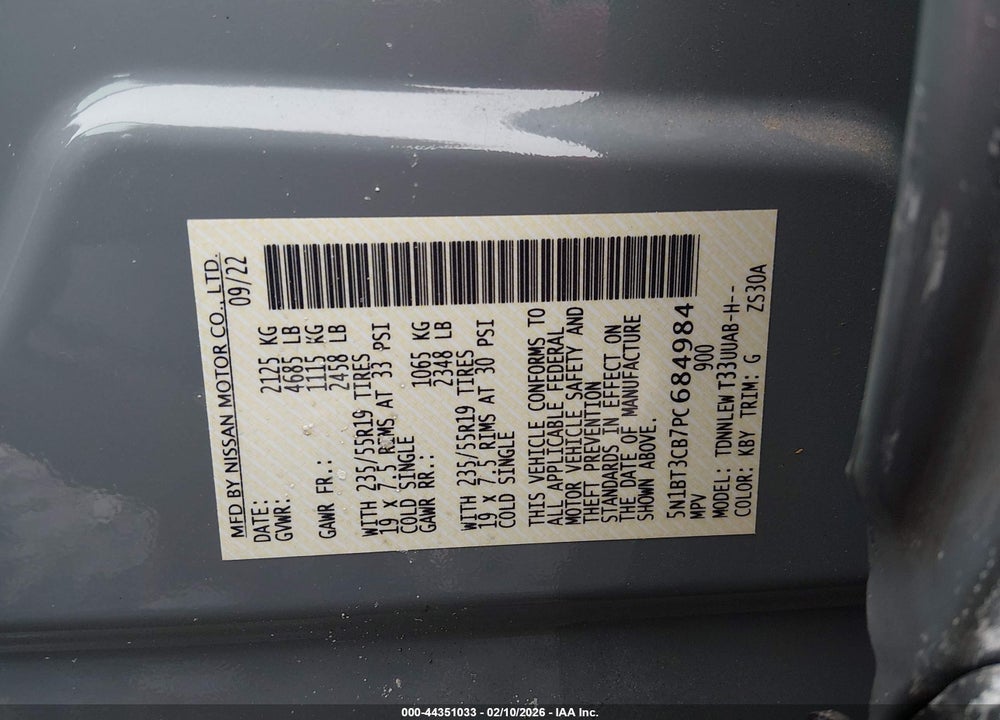 2023 NISSAN ROGUE SL INTELLIGENT AWD VIN: 5N1BT3CB7PC684984