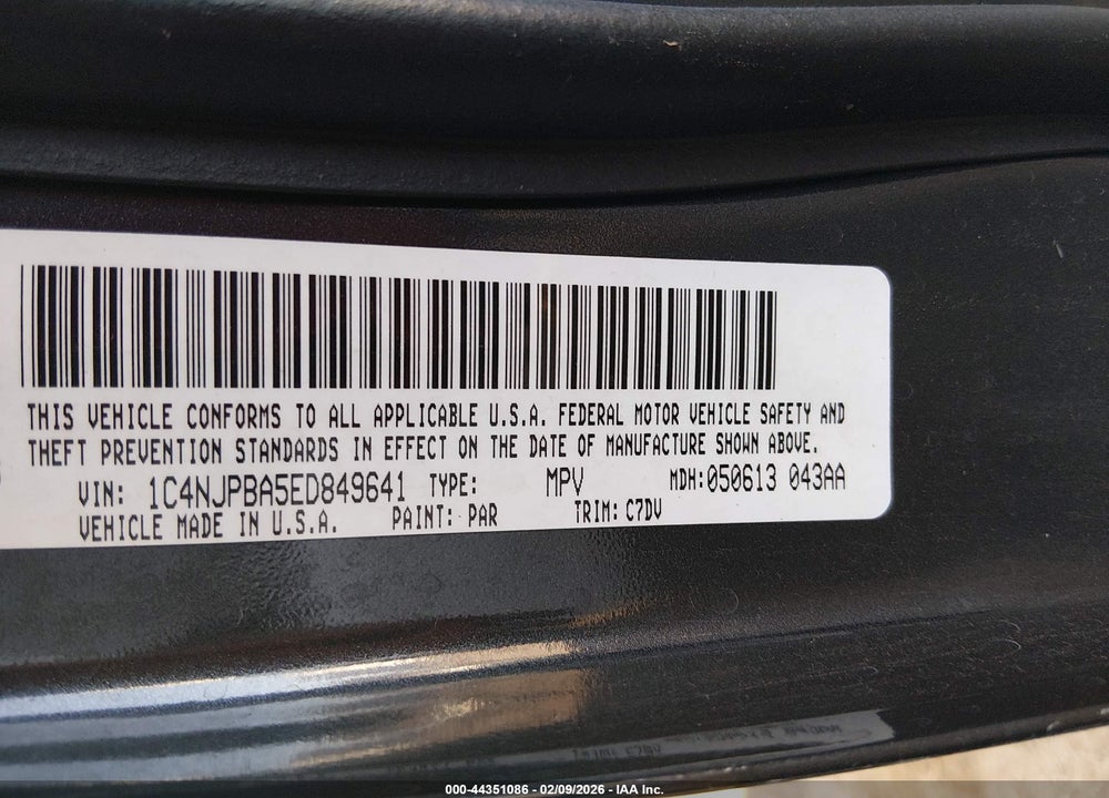 2014 JEEP PATRIOT SPORT VIN: 1C4NJPBA5ED849641