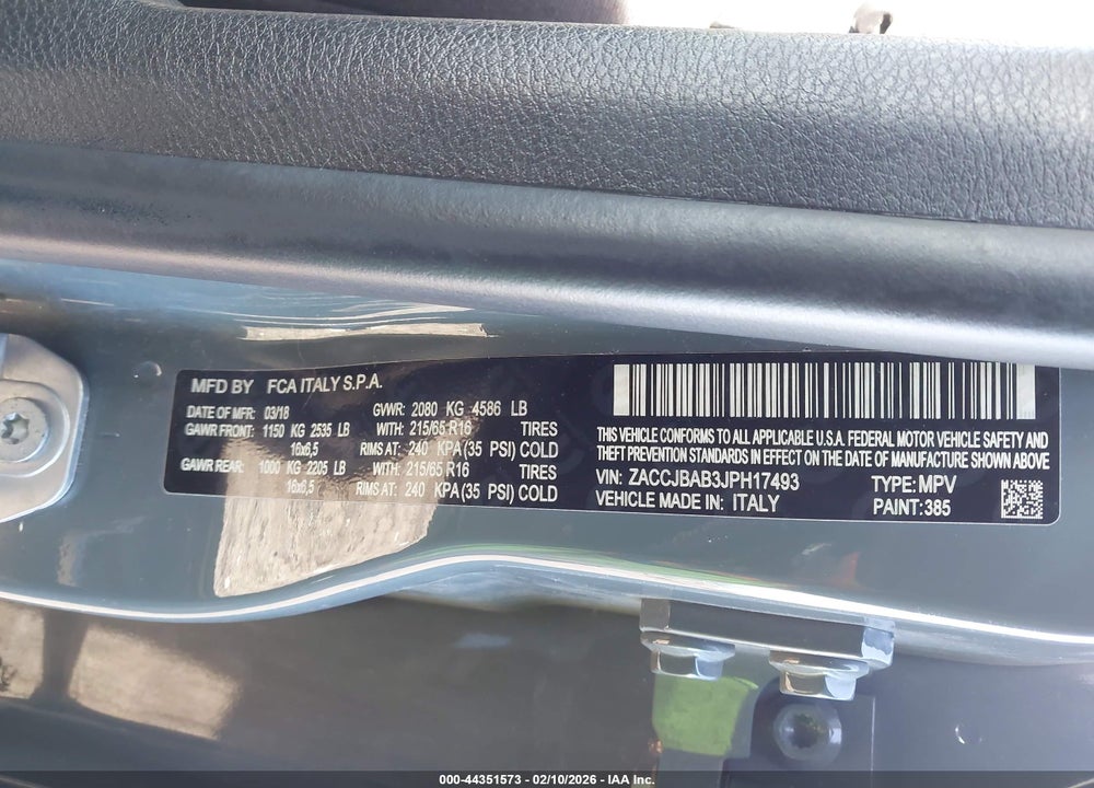 2018 JEEP RENEGADE SPORT 4X4 VIN: ZACCJBAB3JPH17493