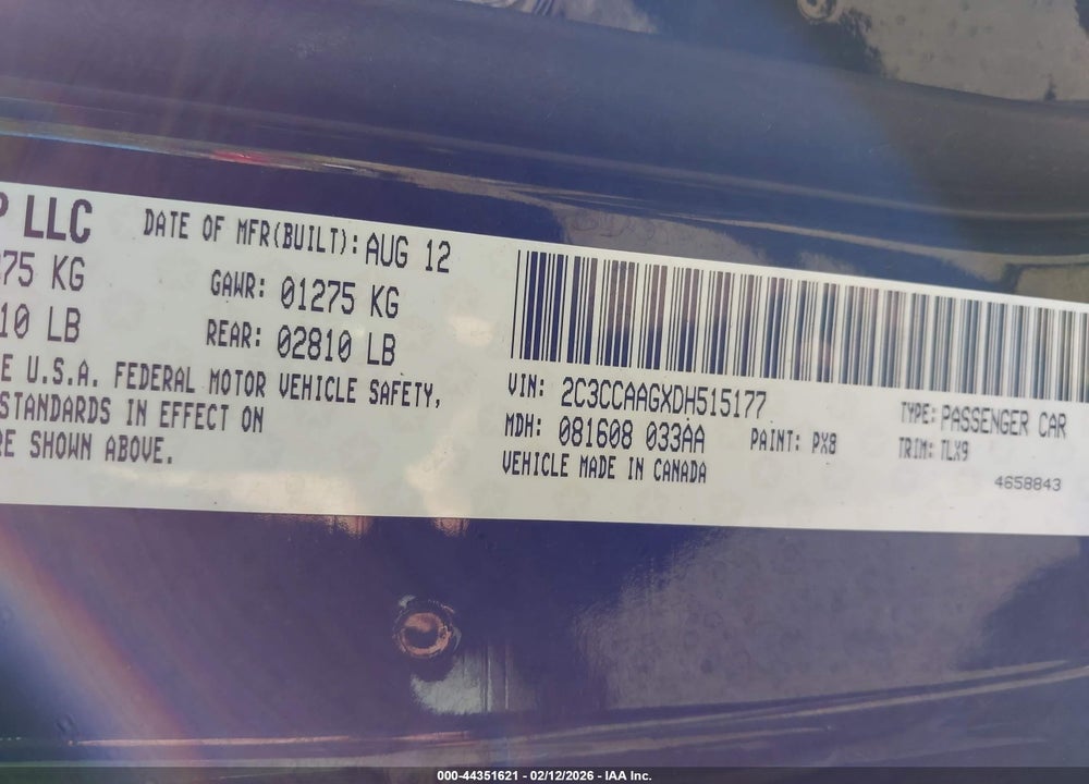 2013 CHRYSLER 300 MOTOWN VIN: 2C3CCAAGXDH515177