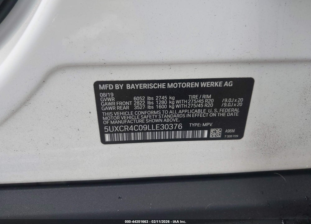 2020 BMW X5 SDRIVE40I VIN: 5UXCR4C09LLE30376