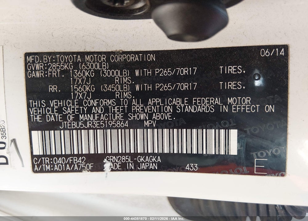 2014 TOYOTA 4RUNNER SR5 VIN: JTEBU5JR3E5195864