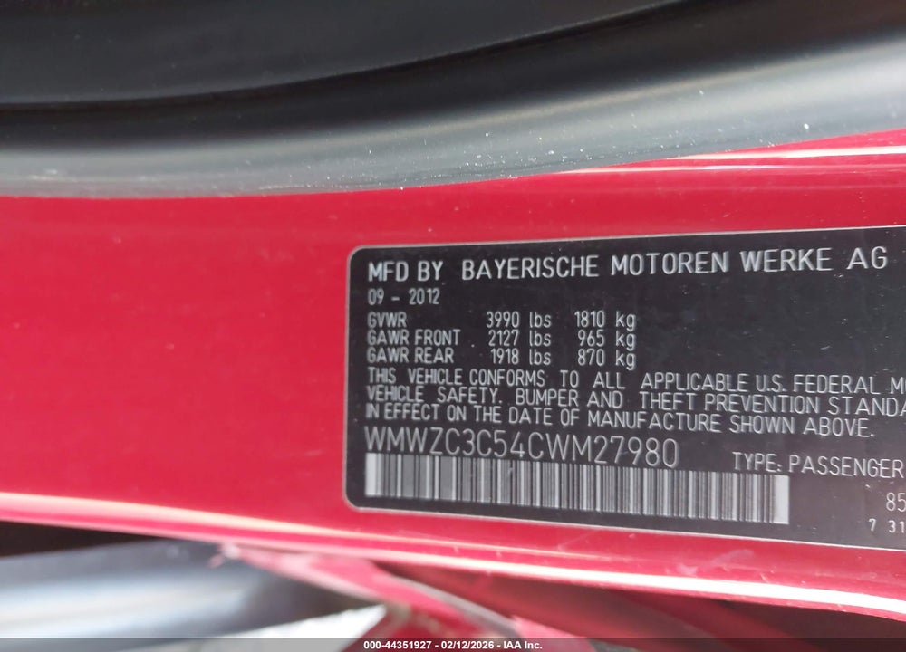 2012 MINI COOPER S COUNTRYMAN VIN: WMWZC3C54CWM27980
