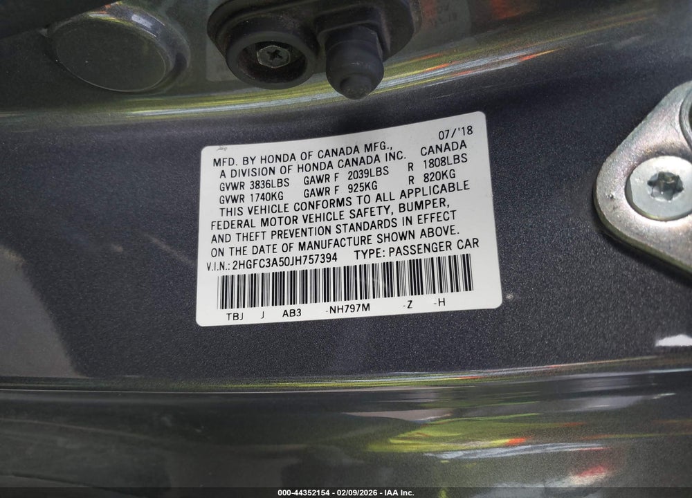 2018 HONDA CIVIC SI VIN: 2HGFC3A50JH757394