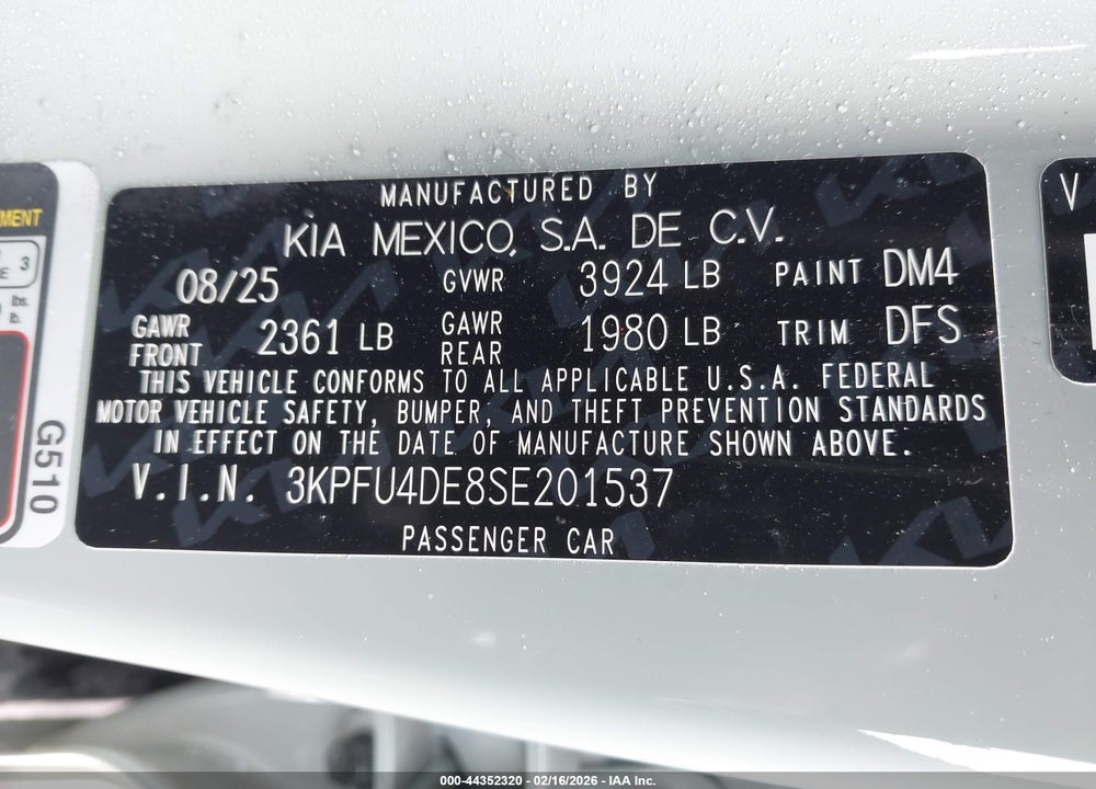 2025 KIA K4 EX VIN: 3KPFU4DE8SE201537