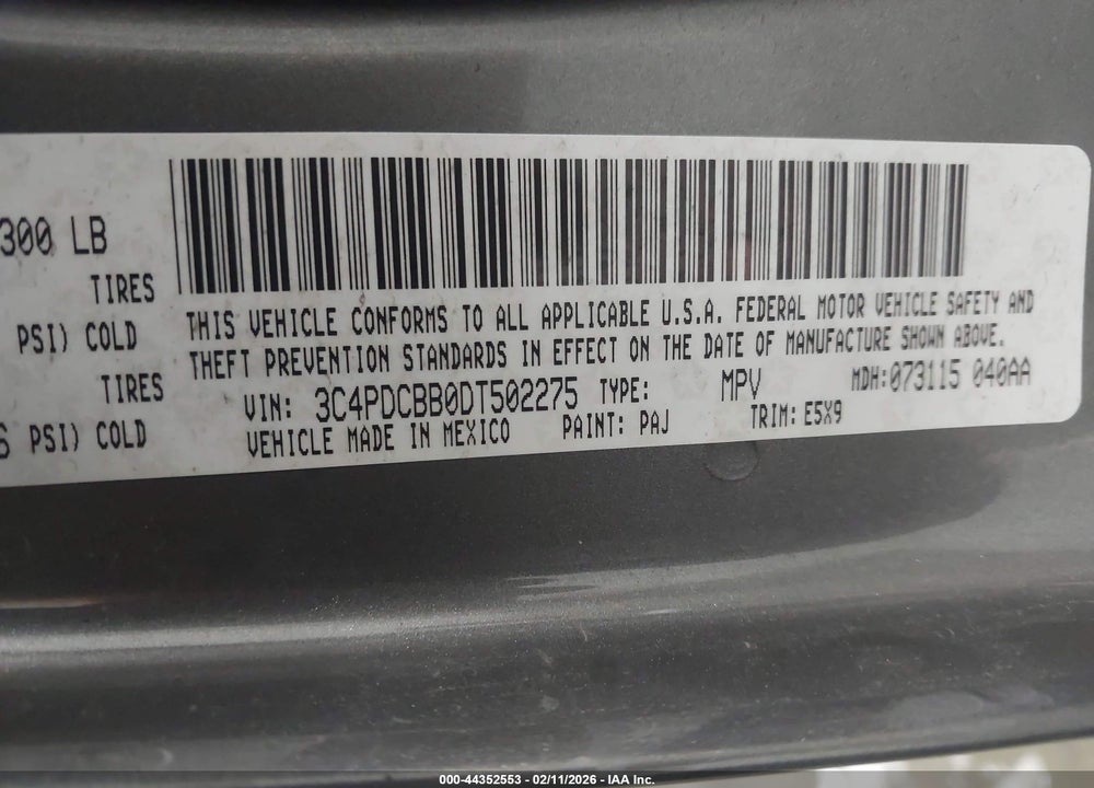 2013 DODGE JOURNEY SXT VIN: 3C4PDCBB0DT502275