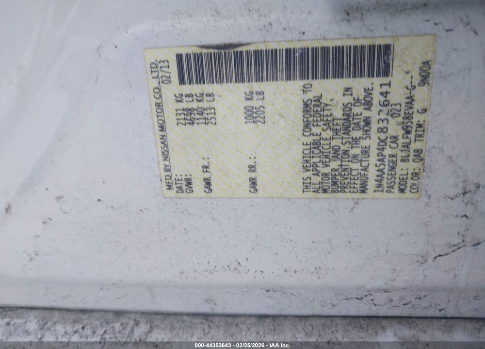 2013 NISSAN MAXIMA 3.5 SV VIN: 1N4AA5AP4DC832641