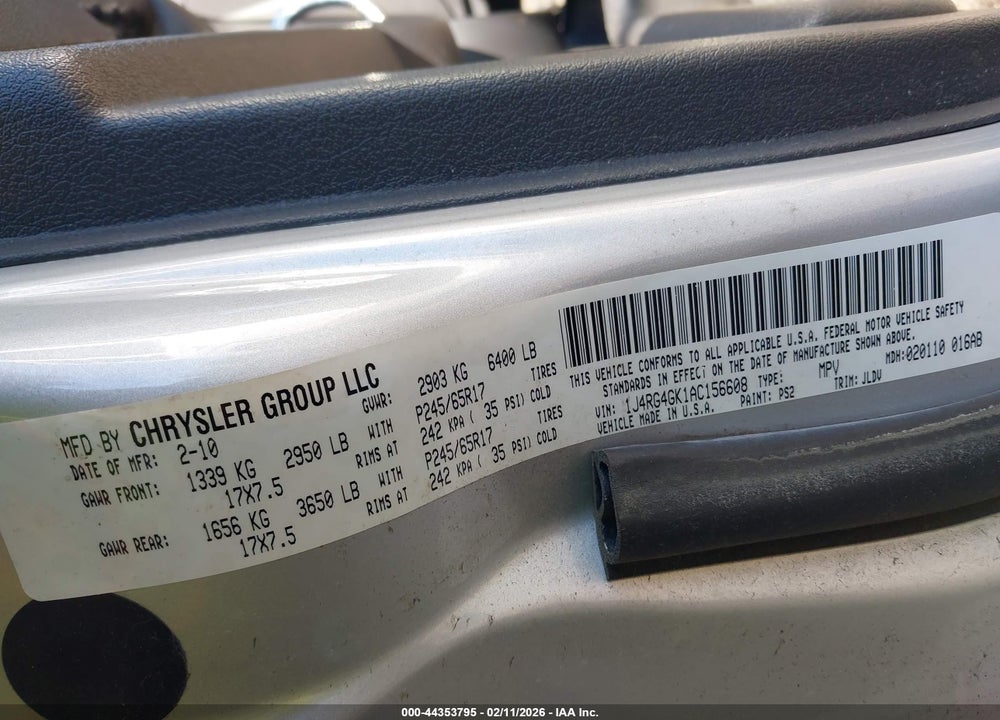 2010 JEEP COMMANDER SPORT VIN: 1J4RG4GK1AC156608