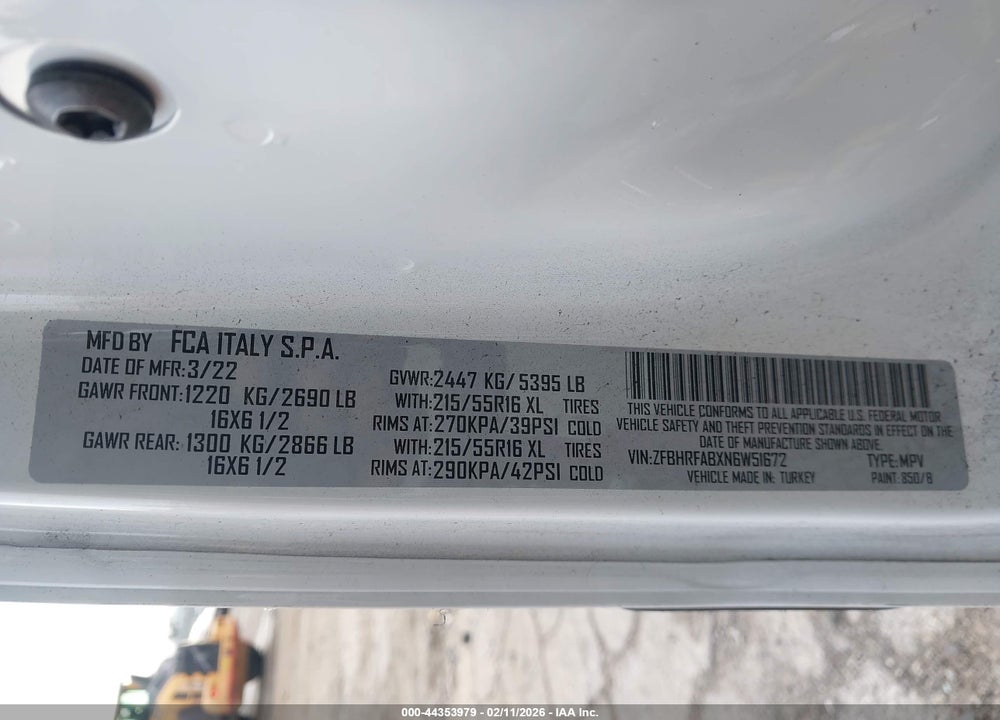 2022 RAM PROMASTER CITY CARGO VAN VIN: ZFBHRFABXN6W51672