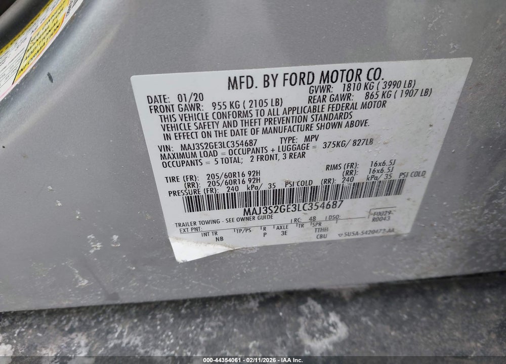 2020 FORD ECOSPORT SE VIN: MAJ3S2GE3LC354687