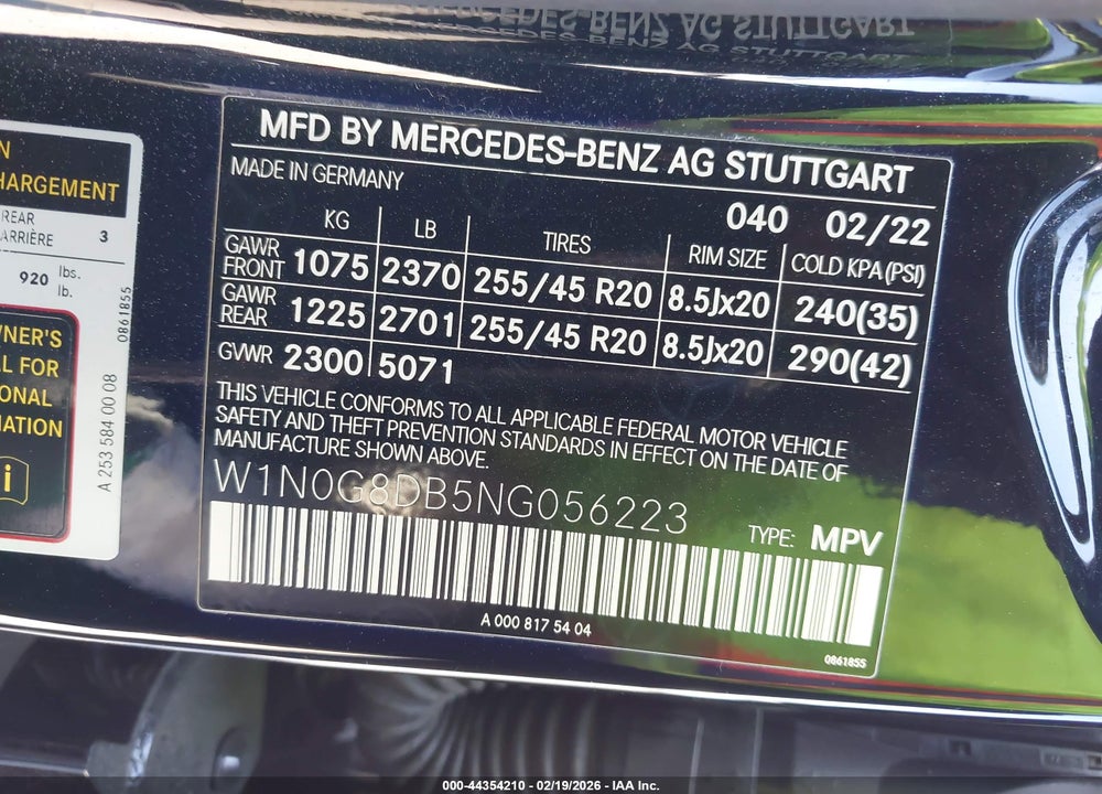 2022 MERCEDES-BENZ GLC 300 SUV VIN: W1N0G8DB5NG056223