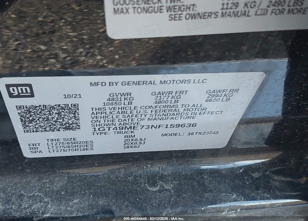 2022 GMC SIERRA 2500HD 4WD  STANDARD BED SLE VIN: 1GT49ME73NF159636