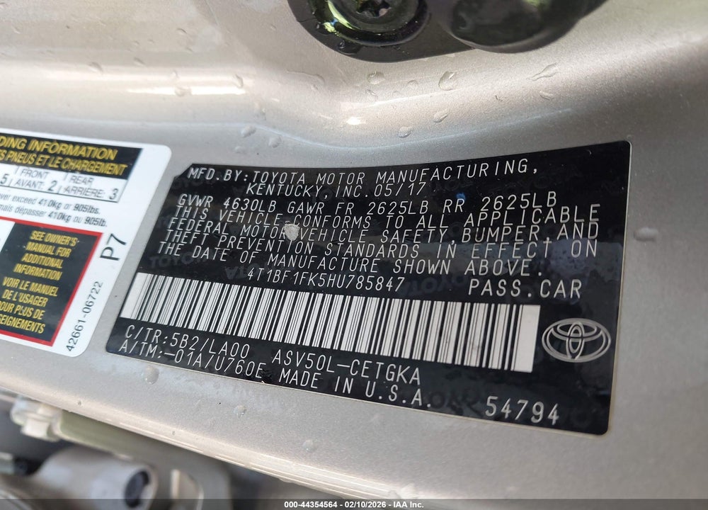2017 TOYOTA CAMRY XLE VIN: 4T1BF1FK5HU785847