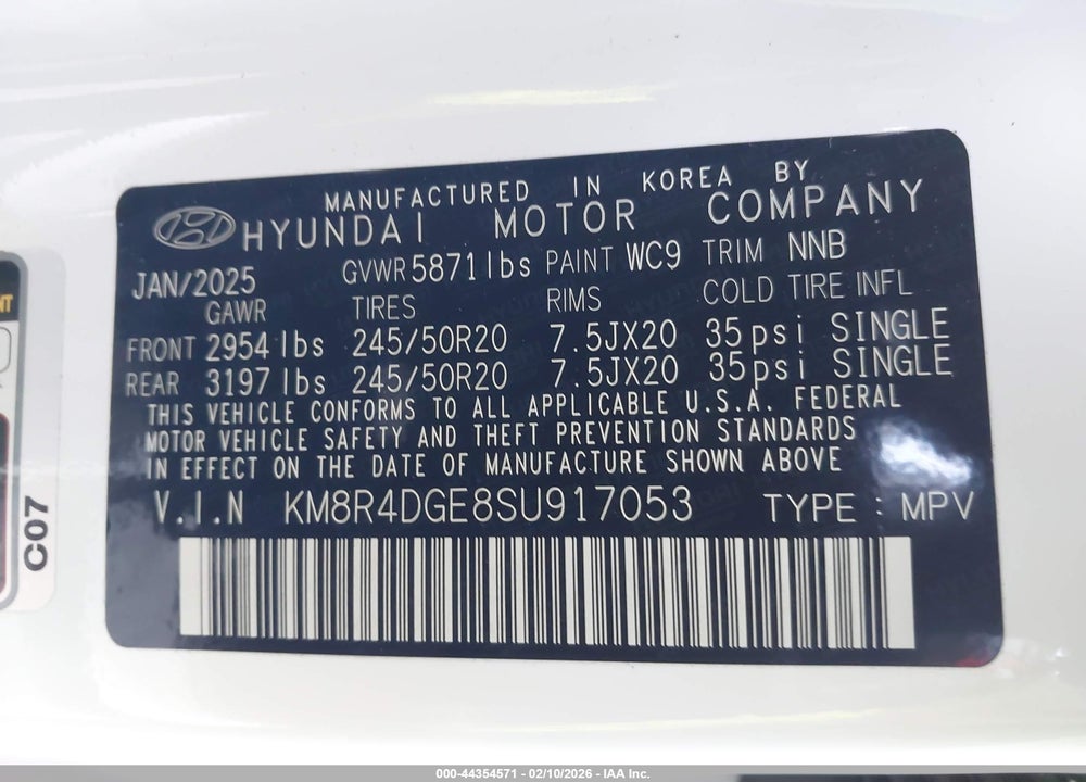 2025 HYUNDAI PALISADE SEL PREMIUM VIN: KM8R4DGE8SU917053